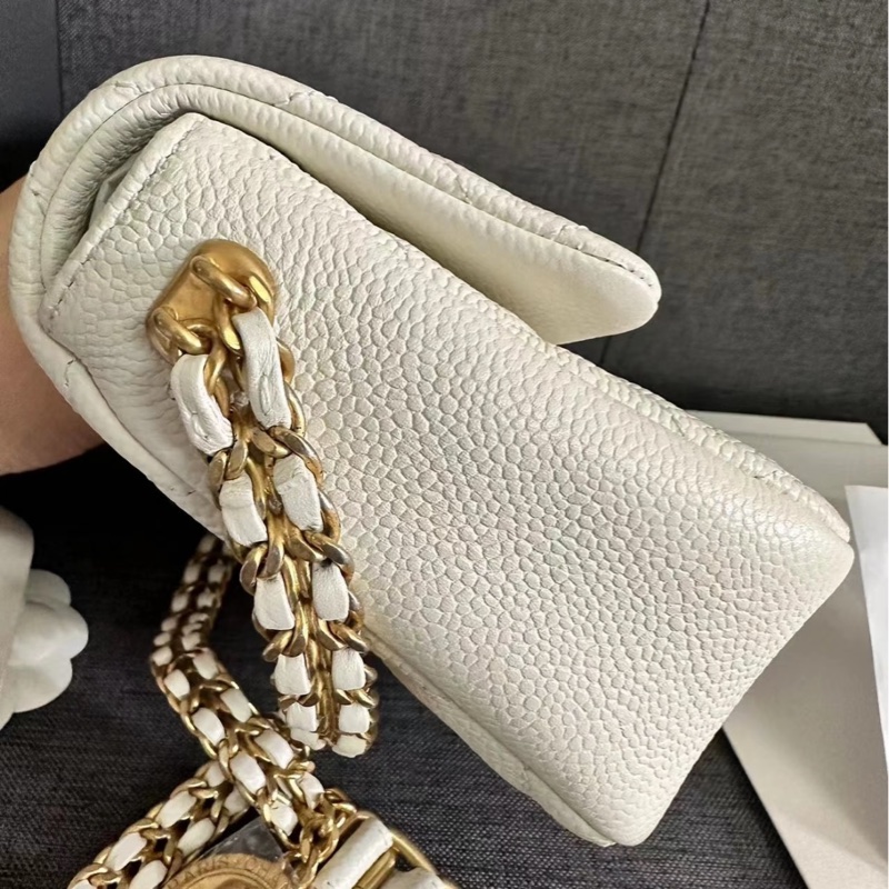 【99%新 超稀有VIC款✨ 全新原价五分之一！】Chanel 21A CF大mini 白金荔枝皮 限量版金幣-4