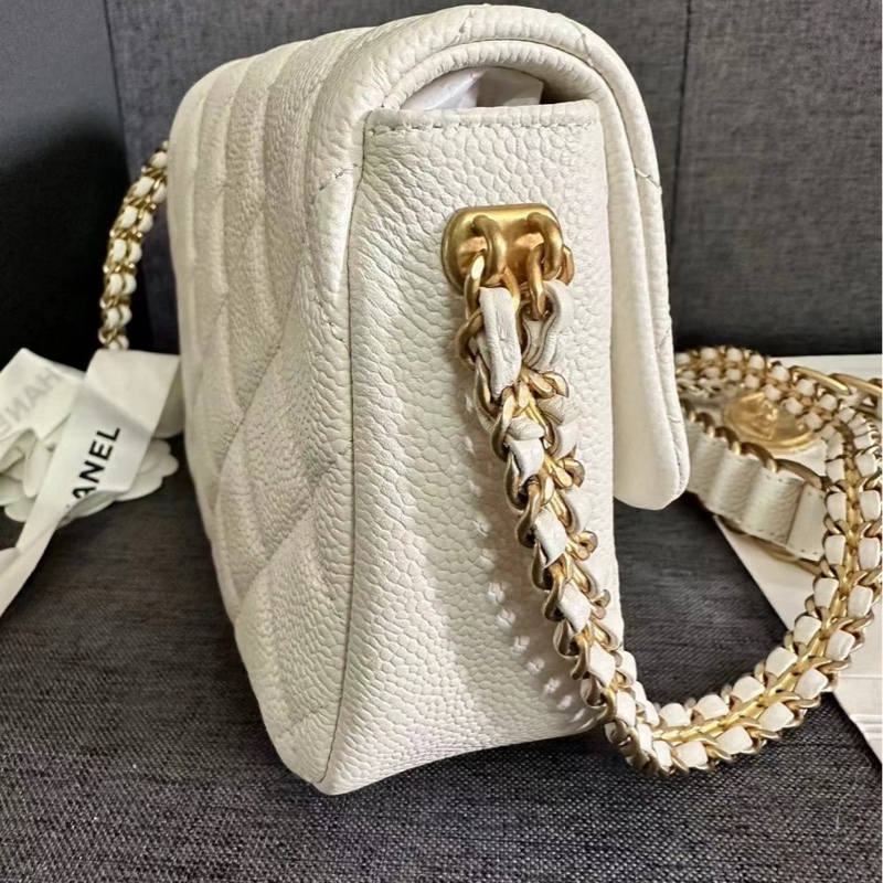 【99%新 超稀有VIC款✨ 全新原价五分之一！】Chanel 21A CF大mini 白金荔枝皮 限量版金幣-7