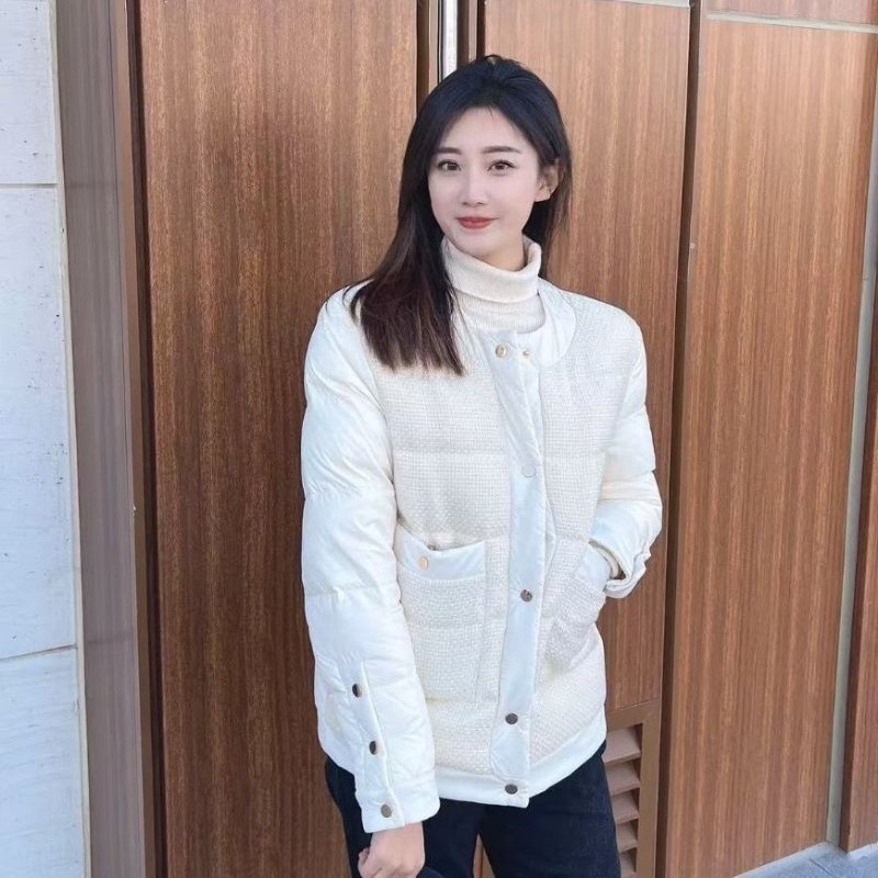 Moncler 米白色編織粗花呢小香風羽絨外套0碼胸圍90衣長60 98新配件塵袋衣架-0