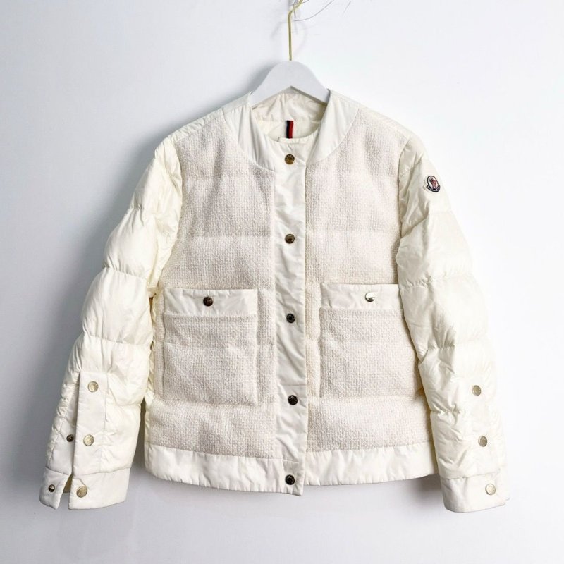 Moncler 米白色編織粗花呢小香風羽絨外套0碼胸圍90衣長60 98新配件塵袋衣架-1