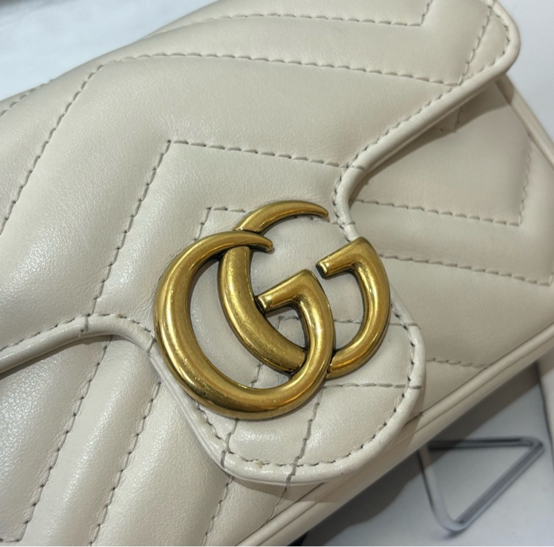 【全平台最便宜✨97%新】Gucci 古馳 Marmont 超mini雙G白金鍊條包｜單肩包｜斜背包-2