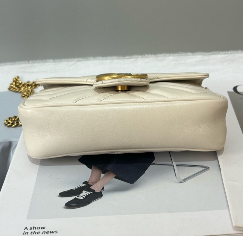 【全平台最便宜✨97%新】Gucci 古馳 Marmont 超mini雙G白金鍊條包｜單肩包｜斜背包-4