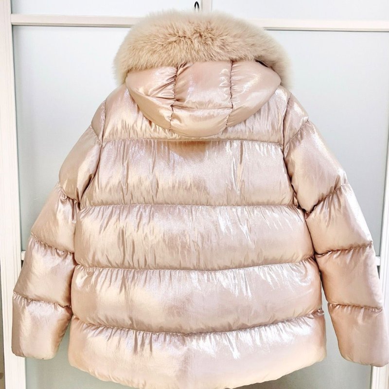 Moncler金色狐狸毛領 serifur人魚姬連帽羽絨外套4碼衣長64胸圍112 98新配件塵袋衣架-2