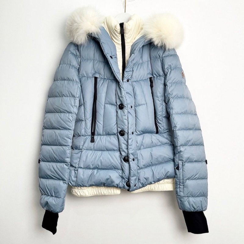 Moncler Grenoble系列天藍色短款修身 連帽羽絨服外套3碼 胸圍104衣長60 99新配件塵袋衣架-1