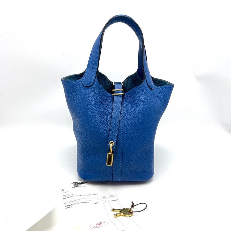 HERMES 海軍藍菜籃子18手提包18*18*13 98新配件購證塵袋鎖鑰匙-1