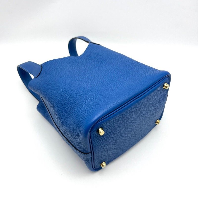 HERMES 海軍藍菜籃子18手提包18*18*13 98新配件購證塵袋鎖鑰匙-2