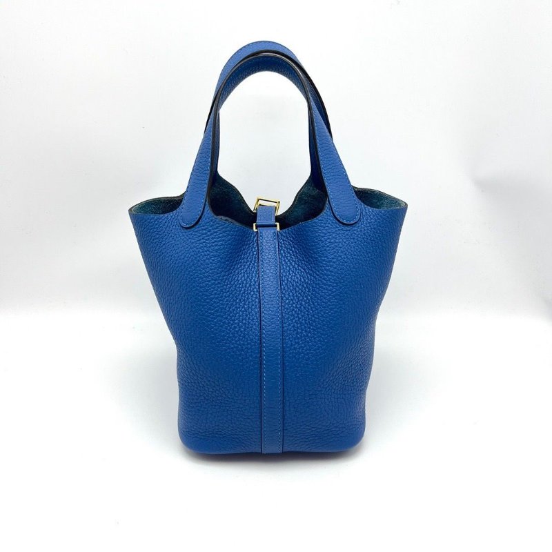 HERMES 海軍藍菜籃子18手提包18*18*13 98新配件購證塵袋鎖鑰匙-4