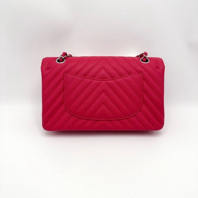 CHANEL 紅銀V紋荔枝牛皮CF中號肩背斜背包25*15*6.5 全新閒置配件盒子塵袋吊牌保卡-4