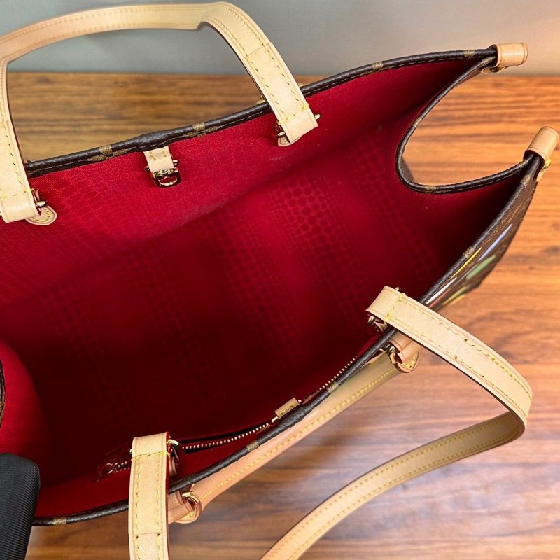 LV 草間彌生聯名款onthego中號手提肩背斜背包芯片款 34*26*15 98新配件盒子塵袋購證-5