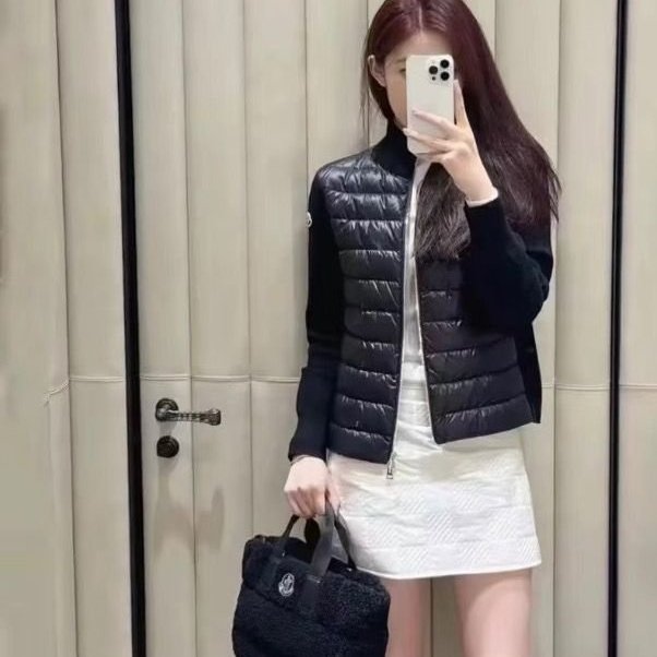 moncler 拼接針織羽絨服午夜藍色cardigan s碼 肩寬41胸圍50衣長60 99新配件塵袋衣架-0