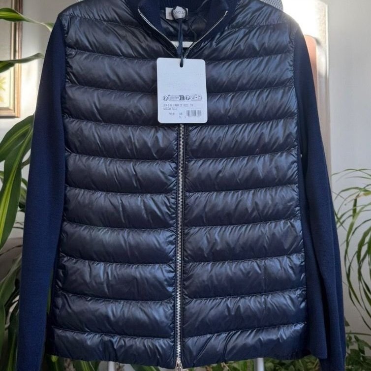 moncler 拼接針織羽絨服午夜藍色cardigan s碼 肩寬41胸圍50衣長60 99新配件塵袋衣架-1
