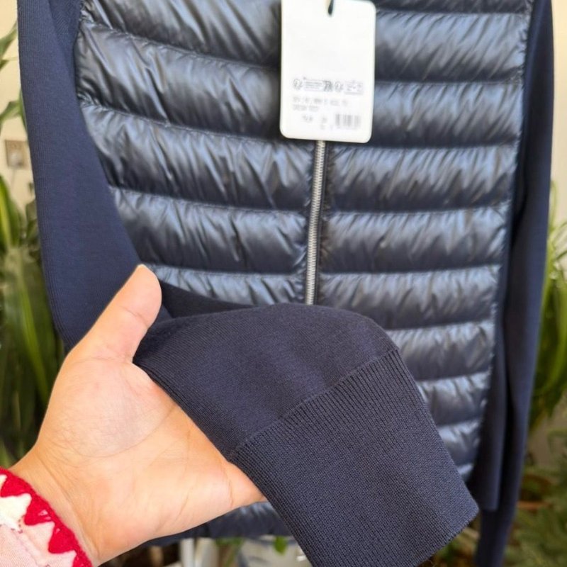 moncler 拼接針織羽絨服午夜藍色cardigan s碼 肩寬41胸圍50衣長60 99新配件塵袋衣架-4