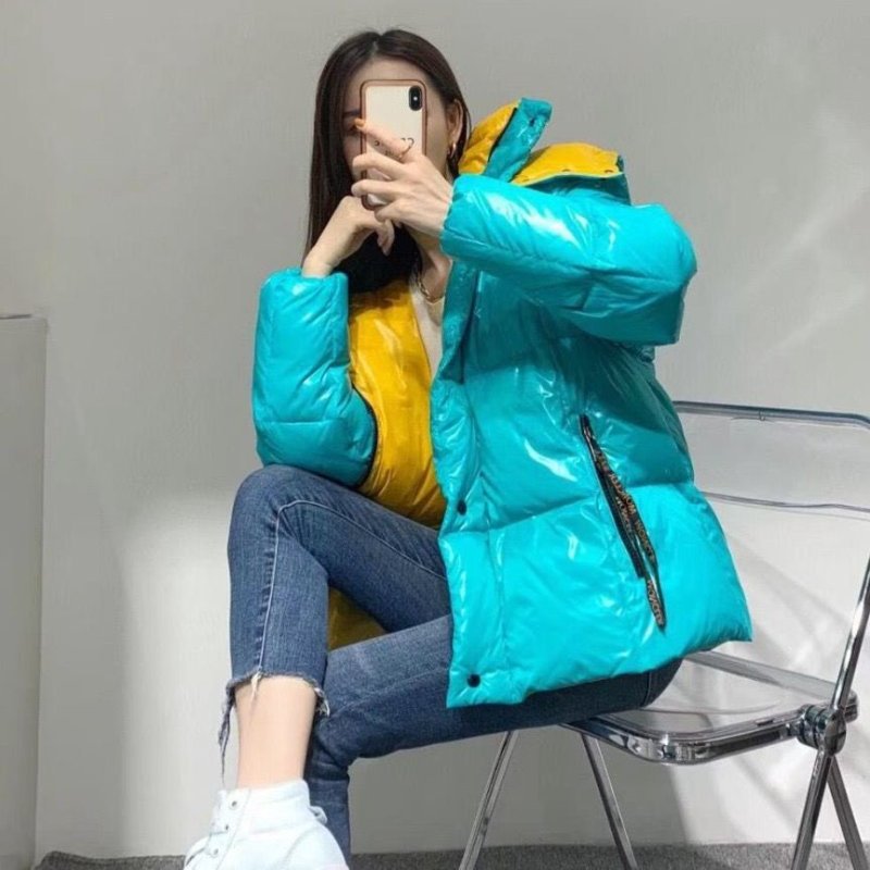 Moncler 湖水藍拼色亮面厚款羽絨外套00碼 98新配件塵袋衣架-0