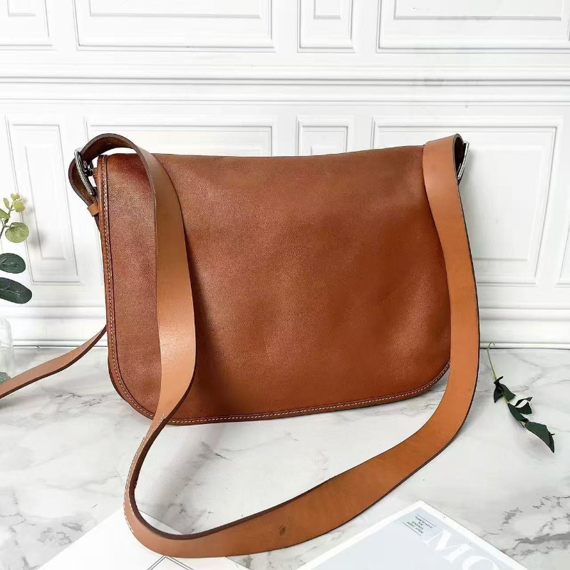 Hermes Barda美式棕色全皮雙兜翻蓋郵差斜背包33×24×6 98新配件塵袋-3