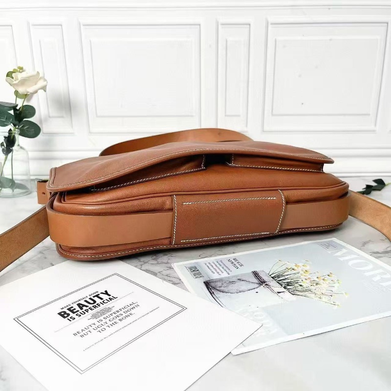 Hermes Barda美式棕色全皮雙兜翻蓋郵差斜背包33×24×6 98新配件塵袋-4