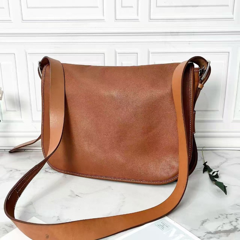 Hermes Barda美式棕色全皮雙兜翻蓋郵差斜背包33×24×6 98新配件塵袋-5