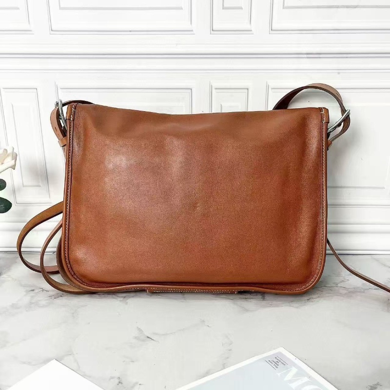 Hermes Barda美式棕色全皮雙兜翻蓋郵差斜背包33×24×6 98新配件塵袋-6