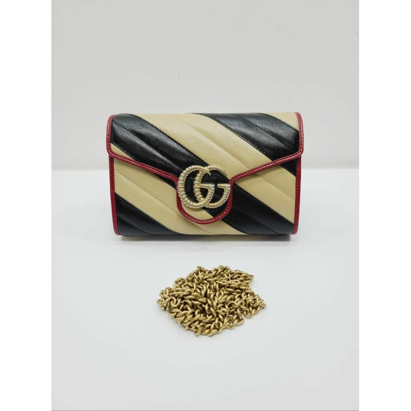 【包稅】GUCCI GG Marmont 多色條紋鏈條單肩包-3