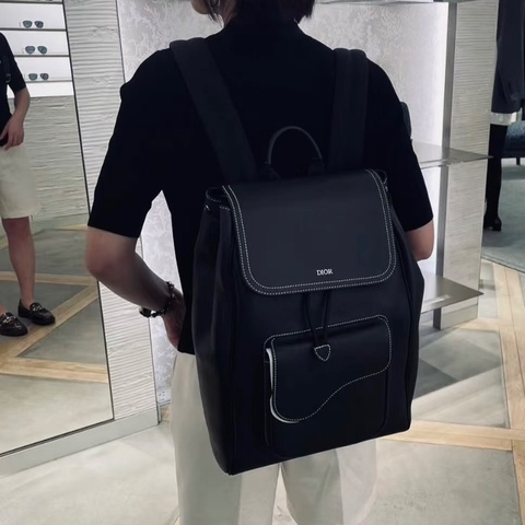Dior Saddle系列馬鞍後背包黑銀白色縫線牛皮27*41*11  99新配件盒子塵袋