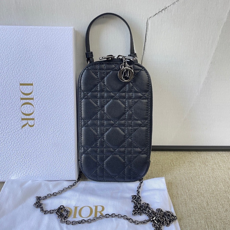 Dior 黑金竪版手機包羊皮革騰格紋可手提18*10*2.5 99新盒子塵袋-1