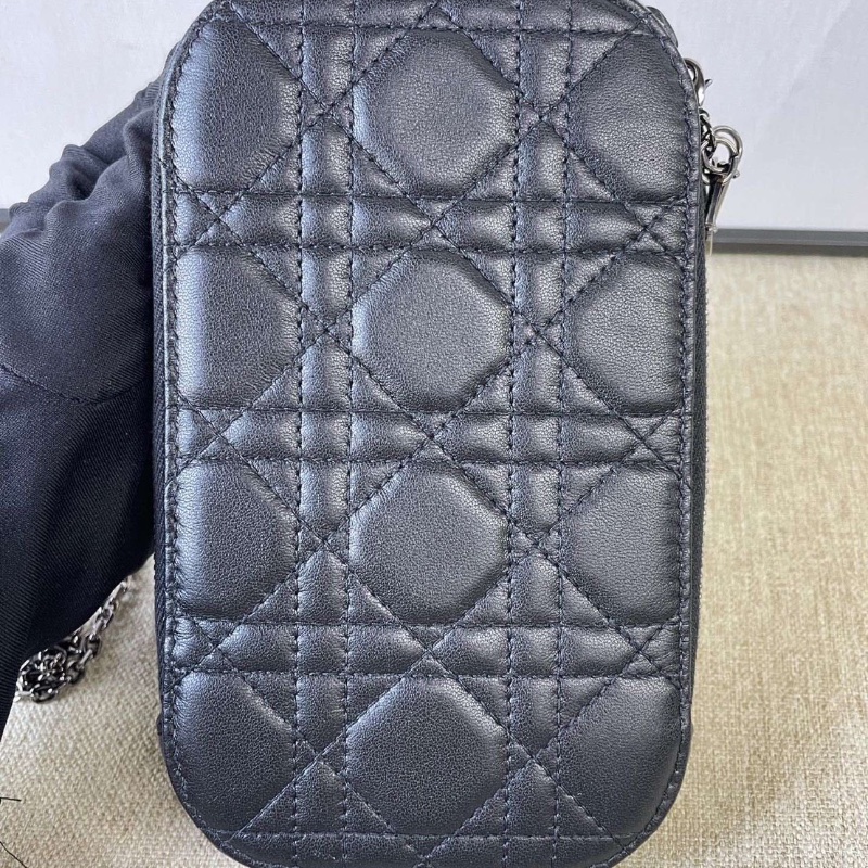 Dior 黑金竪版手機包羊皮革騰格紋可手提18*10*2.5 99新盒子塵袋-6