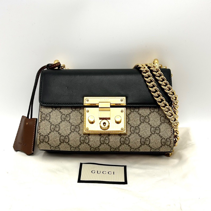 GUCCI 拼色金扣Padlock系列月光寶盒鏈條包20*13*8 98新配件塵袋-1