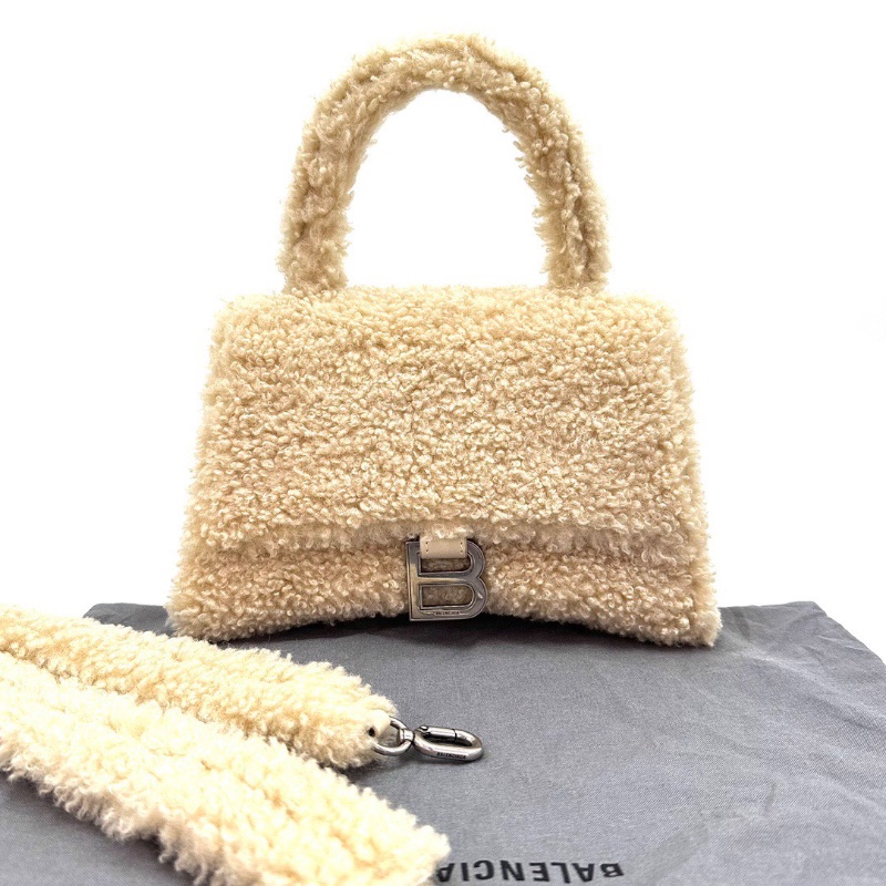 BALENCIAGA Hourglass系列毛絨肩背斜背包沙漏包24*16*11 98新配件塵袋-1