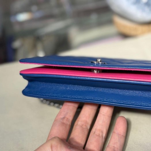 CHANEL 寶藍色 桃紅 銀扣 黛妃款 斜背包 側背包 WOC  🛫秒殺價 92新 超美 有防塵套 雷標 查碼  #快搶-3