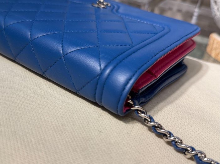 CHANEL 寶藍色 桃紅 銀扣 黛妃款 斜背包 側背包 WOC  🛫秒殺價 92新 超美 有防塵套 雷標 查碼  #快搶-8