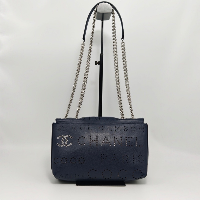 CHANEL 限定藍銀鏤空CF肩背斜背鏈條包22*16*8 98新配件盒子購證塵袋-6