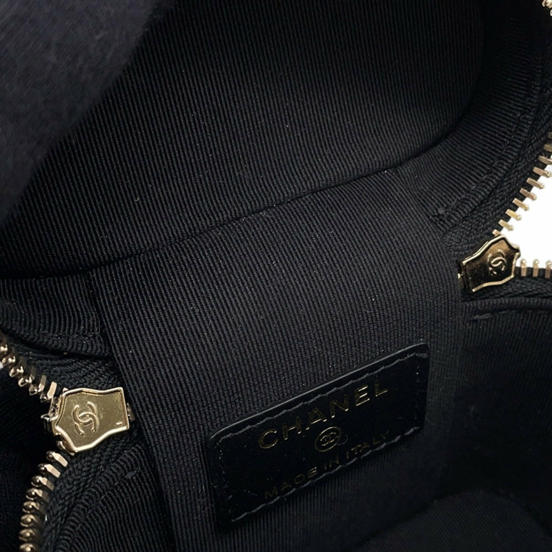 香奈兒鏈條化妝包 小號絎縫可可標誌魚子醬皮 AP2503 香奈兒肩包 黑色-7