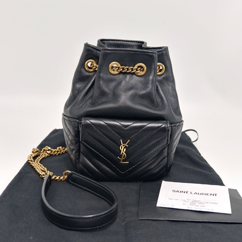 YSL 黑金肩背斜背水桶包12*17*10 98新配件塵袋購證-1