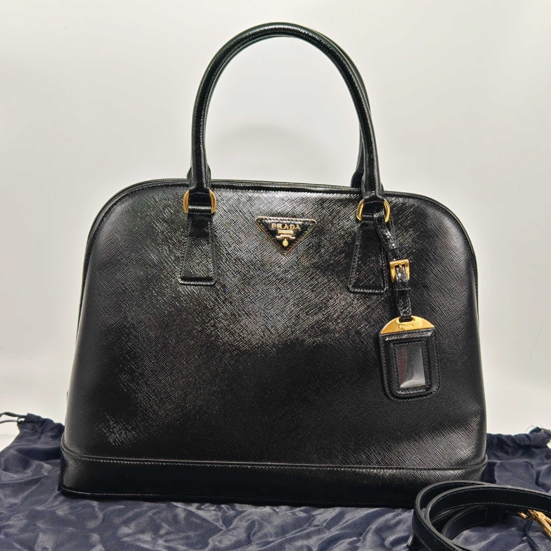 PRADA黑金十字紋手提肩背斜背貝殼包33*25*16 99新配件塵袋-1
