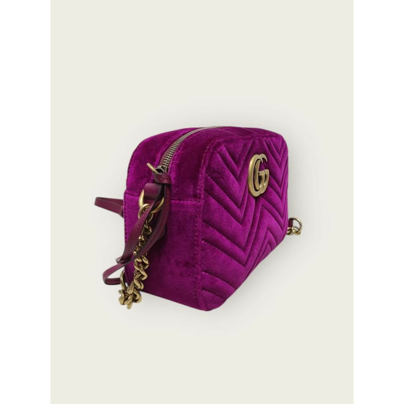【包稅】GUCCI 紫色 GG Marmont 天鵝絨馬特拉塞凸紋小號肩包-2