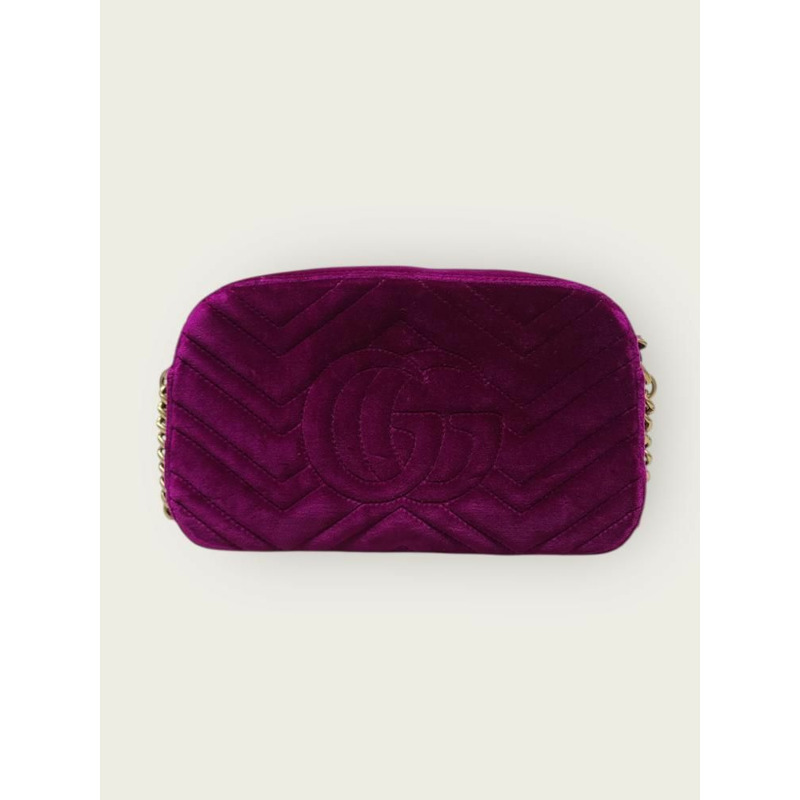 【包稅】GUCCI 紫色 GG Marmont 天鵝絨馬特拉塞凸紋小號肩包-4