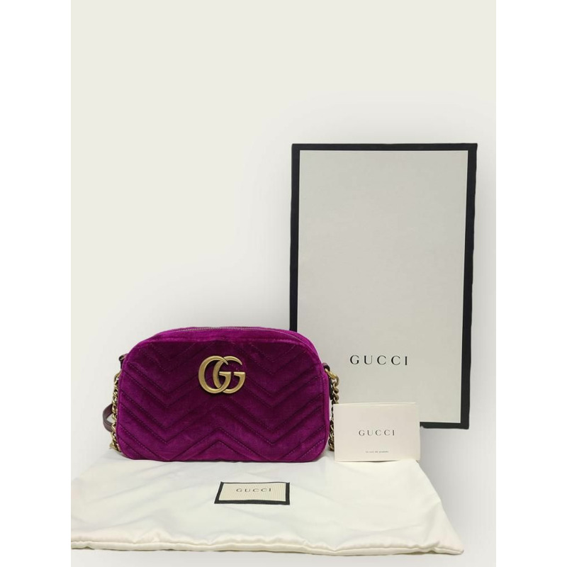 【包稅】GUCCI 紫色 GG Marmont 天鵝絨馬特拉塞凸紋小號肩包-6