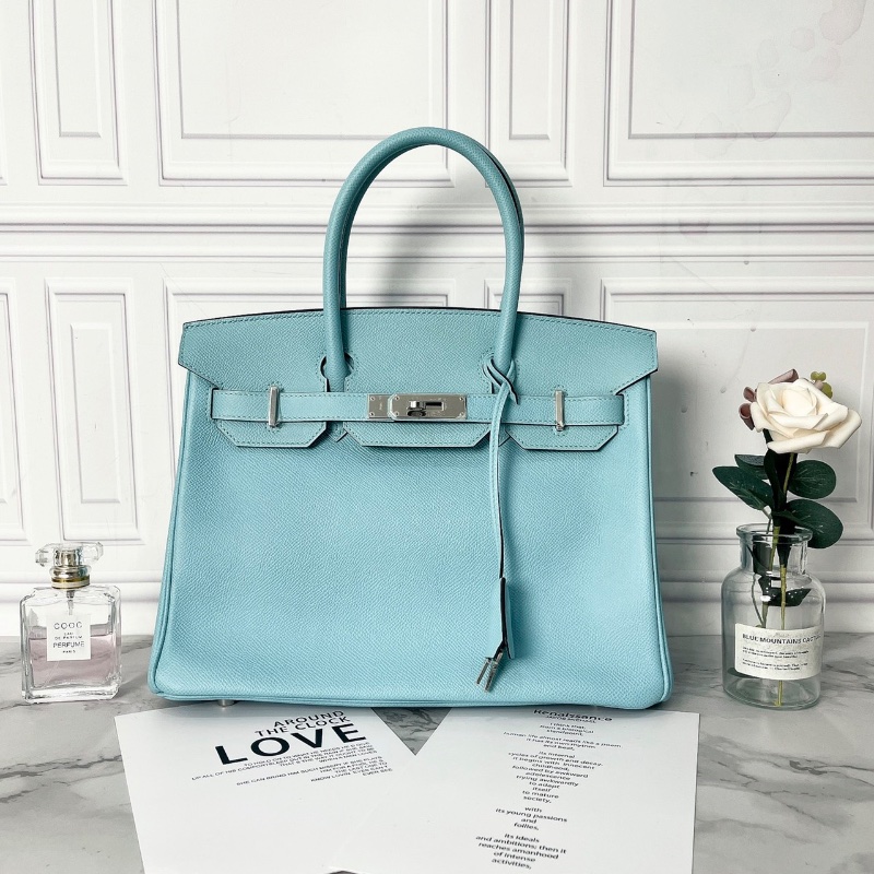 Hermes Birkin30藍手提包Tiffany藍色epsom皮30×15×21 99新鎖鑰匙塵袋-0