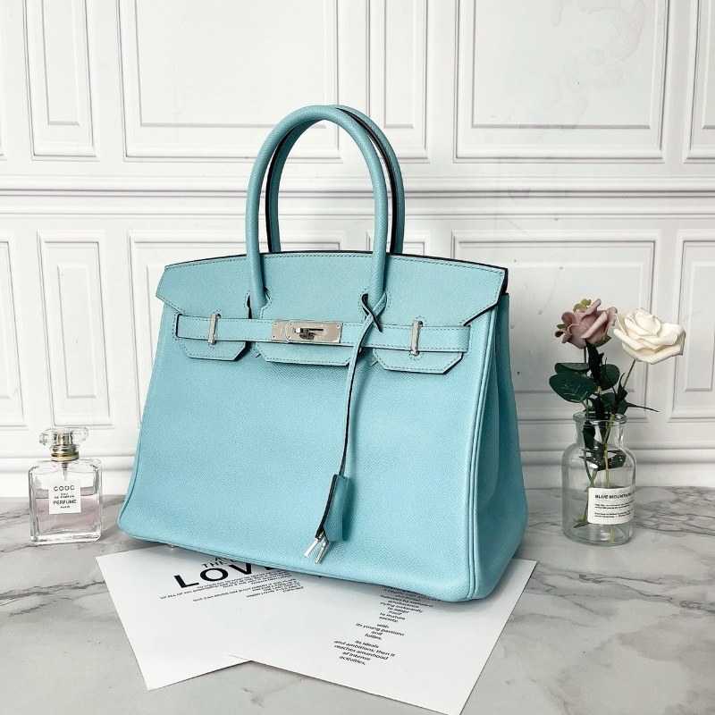 Hermes Birkin30藍手提包Tiffany藍色epsom皮30×15×21 99新鎖鑰匙塵袋-2