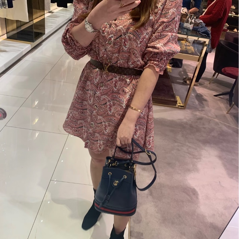 Gucci Ophidia黑色抽繩水桶包20x10x25 98新配件塵袋-0