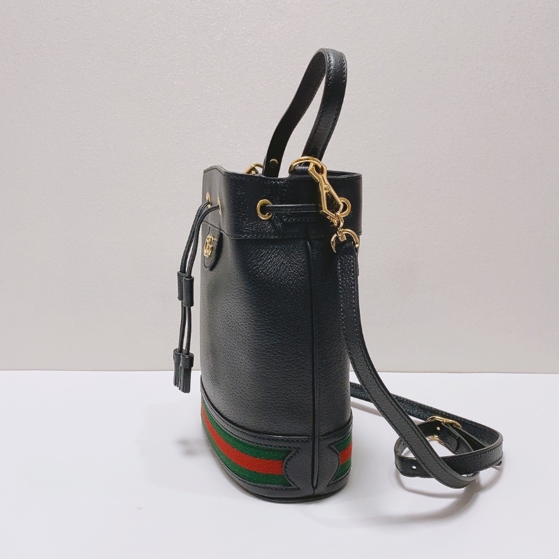 Gucci Ophidia黑色抽繩水桶包20x10x25 98新配件塵袋-3