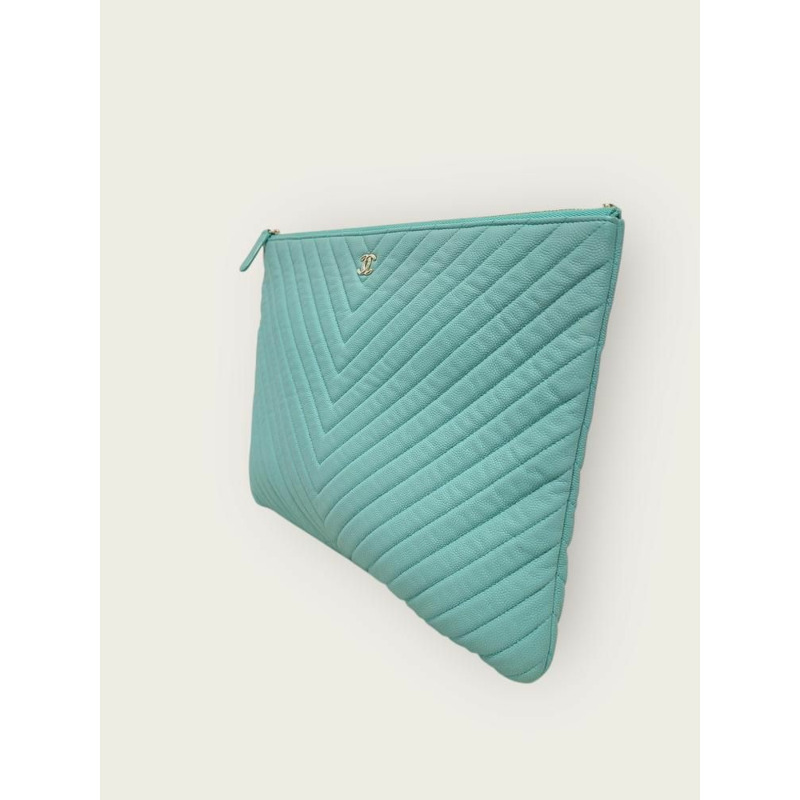 【包稅】CHANEL 薄荷魚子醬金色經典大手拿包 27-1