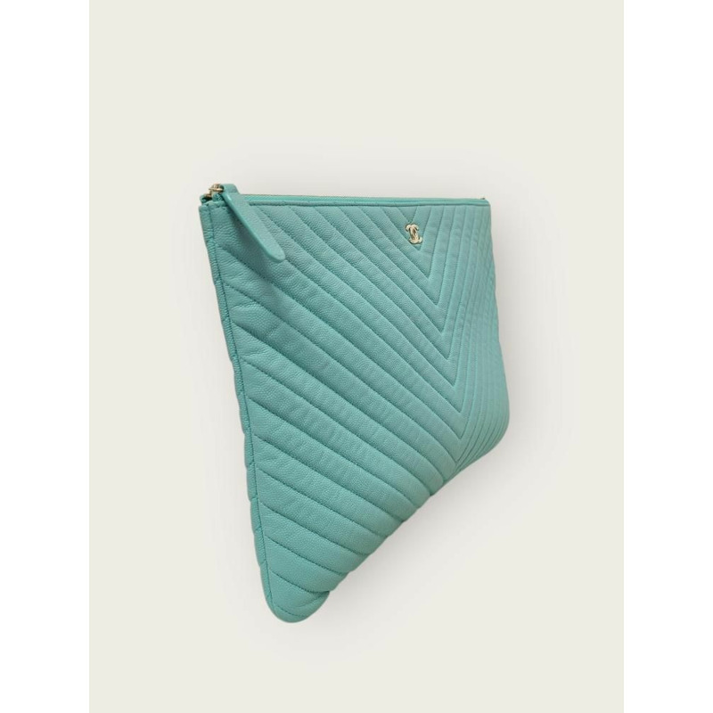 【包稅】CHANEL 薄荷魚子醬金色經典大手拿包 27-2