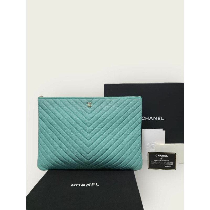 【包稅】CHANEL 薄荷魚子醬金色經典大手拿包 27-5