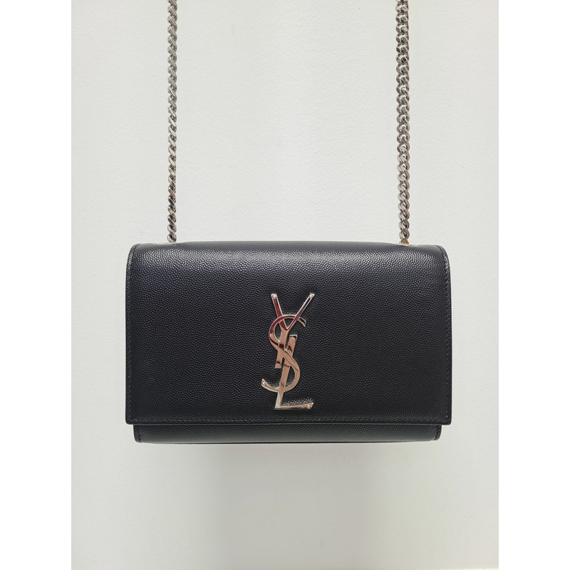 【包稅】SAINT LAURENT 黑色銀色 Grand de Poudre 皮革 Kate 小號包-0
