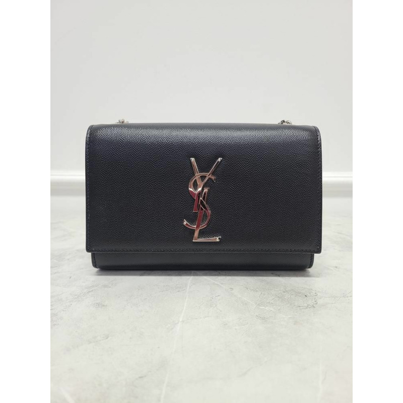 【包稅】SAINT LAURENT 黑色銀色 Grand de Poudre 皮革 Kate 小號包-1