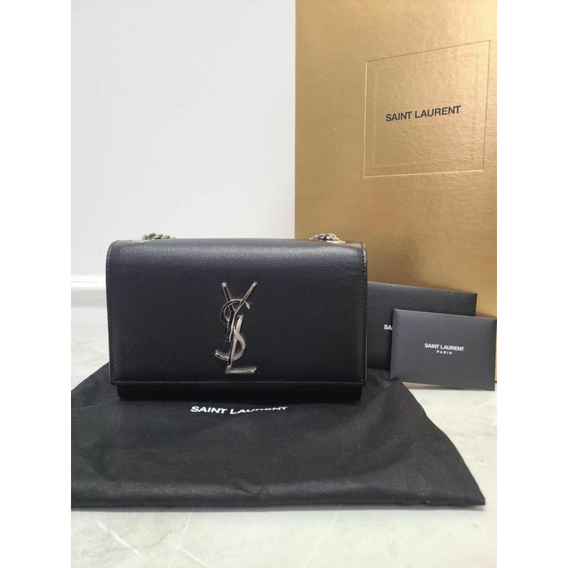 【包稅】SAINT LAURENT 黑色銀色 Grand de Poudre 皮革 Kate 小號包-8