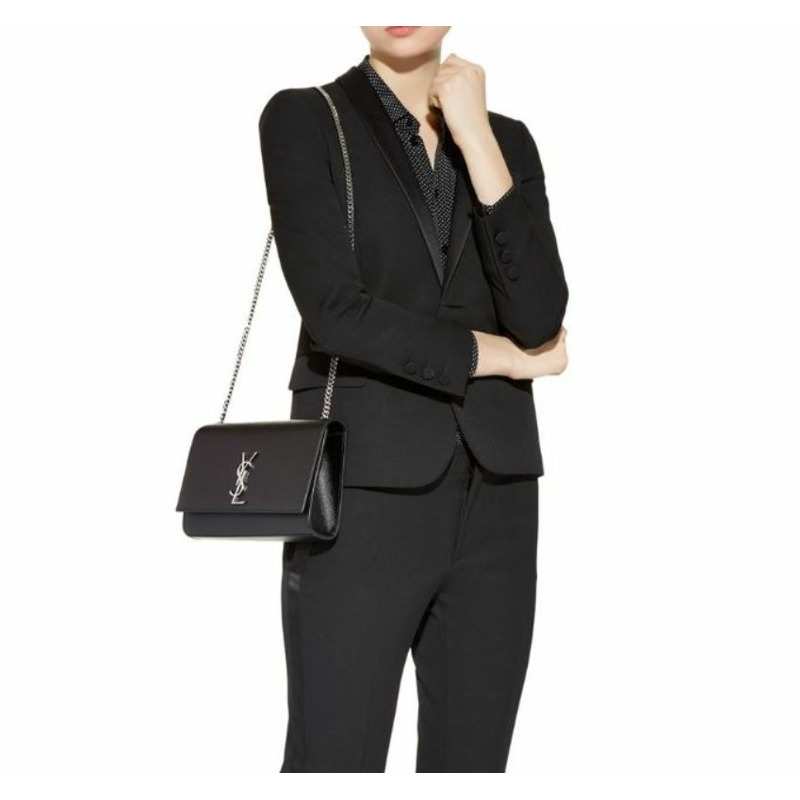 【包稅】SAINT LAURENT 黑色銀色 Grand de Poudre 皮革 Kate 小號包-9