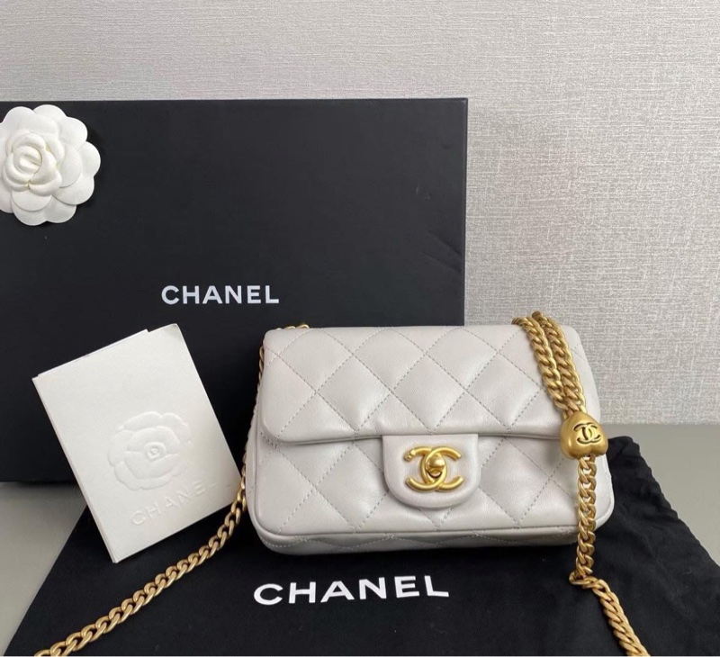 Chanel 25C Mini Coco 淺灰色 愛心金扣 方胖子-0