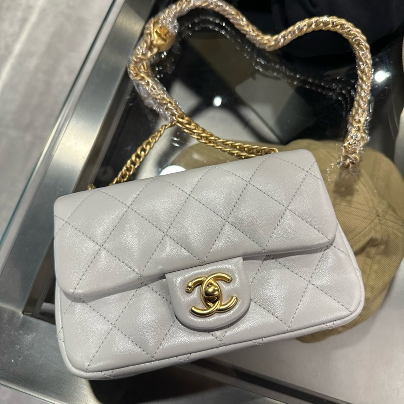 Chanel 25C Mini Coco 淺灰色 愛心金扣 方胖子-2