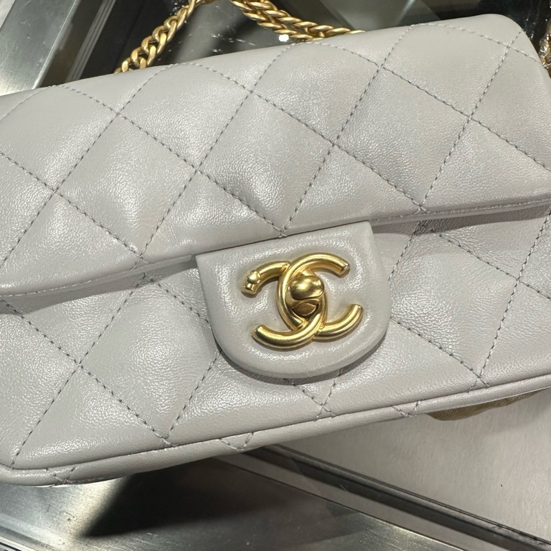 Chanel 25C Mini Coco 淺灰色 愛心金扣 方胖子-3